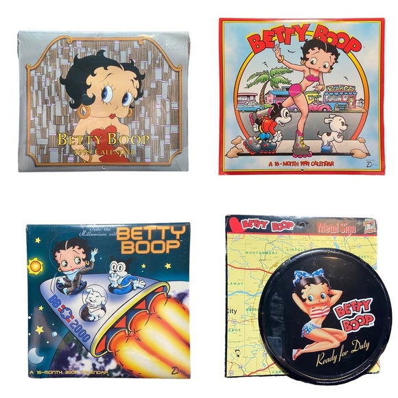Lot Of Betty Boop 16mo Calendars 1999 2000 12mo‎ 1993 Ready For Duty Metal Sign - Picture 1 of 14